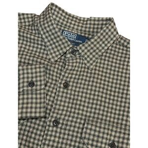 Polo Ralph Lauren GI Shirt Mens XL Green Plaid Cotton Wool Blend Button Down L/S